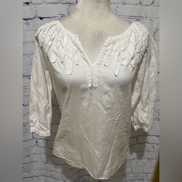 Talbots White Cotton 3/4 Sleeve Top Blouse Size Small Petite - Picture 1 of 6